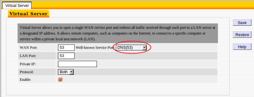 Virtual Server Port Settings